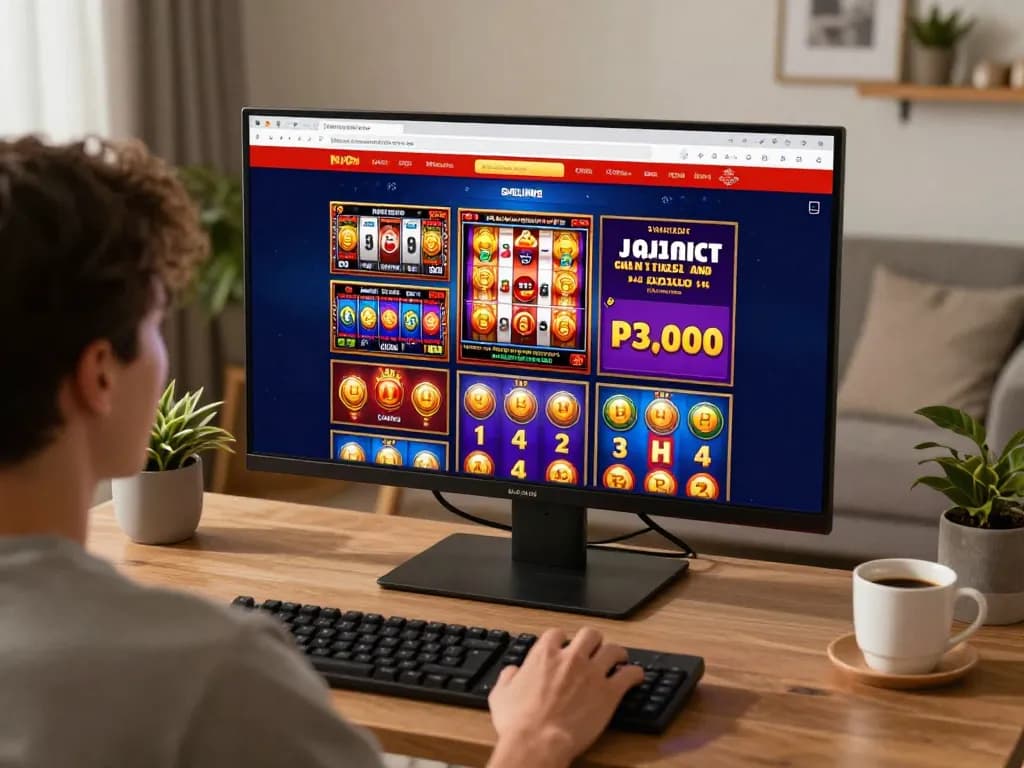 Engaging player spins dynamic slot games in an online casino setting.