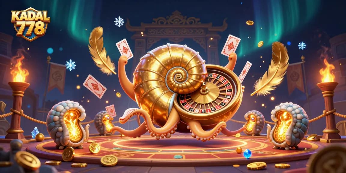 Experience KADAL 778 with a giant nautilus and golden roulette in a vibrant casino-inspired illustration.