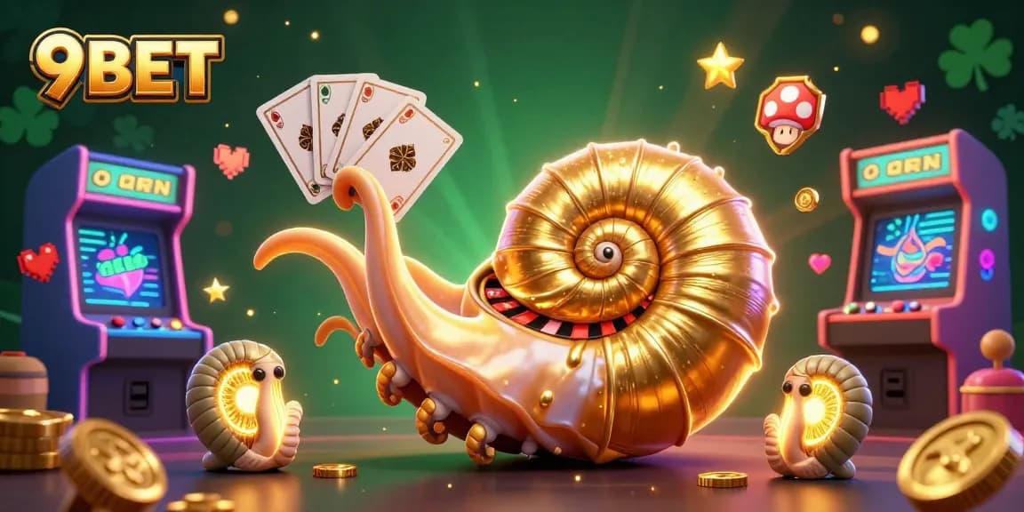 Spin the roulette wheel with 9BET in this vibrant 3D cartoon casino scene full of gaming excitement.
