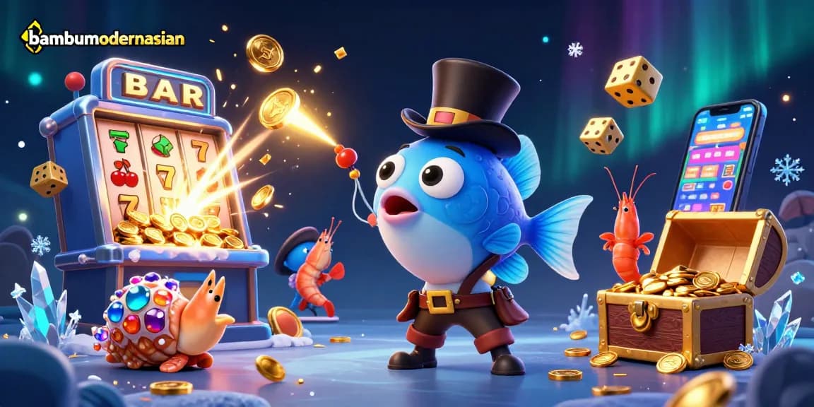bambumodernasian showcases a 3D anglerfish attracting coins in a vibrant casino-themed scene, emphasizing exciting gameplay.