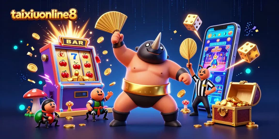 Experience the thrill at taixiuonline8 with dynamic casino action featuring beetle champions and vibrant game symbols.