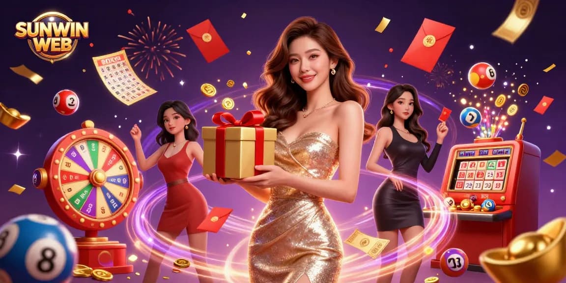 Experience the excitement of winning with SUNWIN WEB's vibrant casino illustration showcasing festive gaming elements.