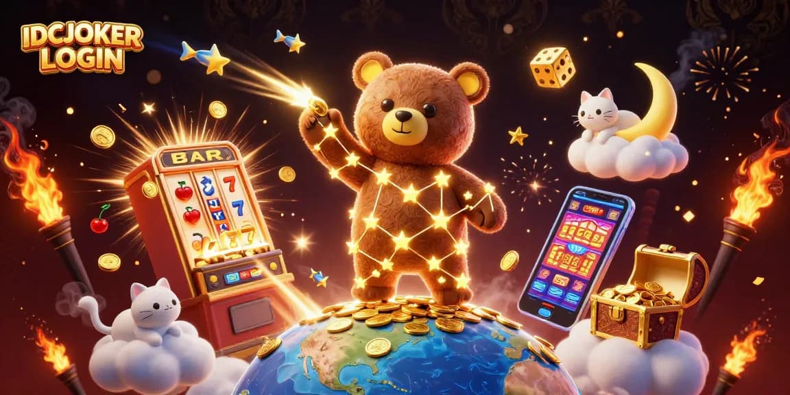 Experience thrilling gameplay with IDCJOKER LOGIN as gold coins flow from a bursting jackpot slot machine.