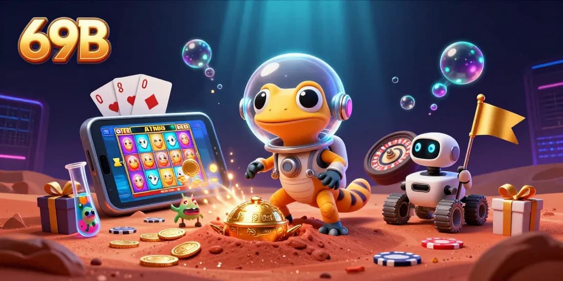 Experimente a emoção do 69B com um gecko marciano e um robô em um cassino dourado.
