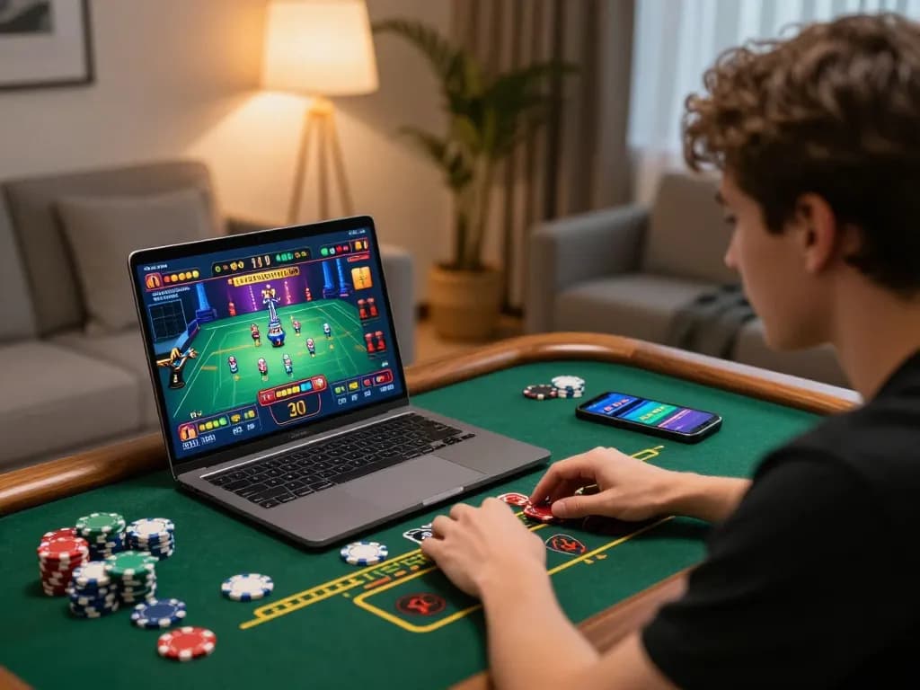 Player engaging in live dealer games on a laptop, showcasing exciting action at cm88-vn online casino