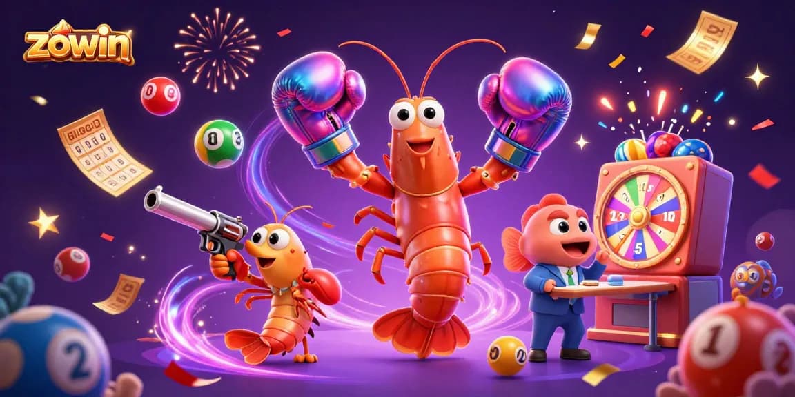 Zowin offers a colorful dynamic lottery scene with vibrant balls, captivating characters, and festive energy.
