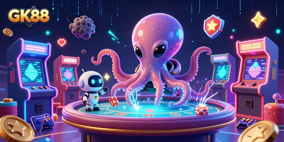 Play poker with GK88's unique alien influences, featuring an octopus dealer and space-themed elements.