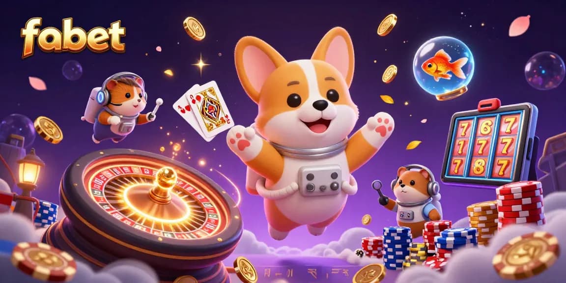 Experience thrilling games at fabet with a 3D cartoon scene featuring a casino atmosphere and exciting elements.
