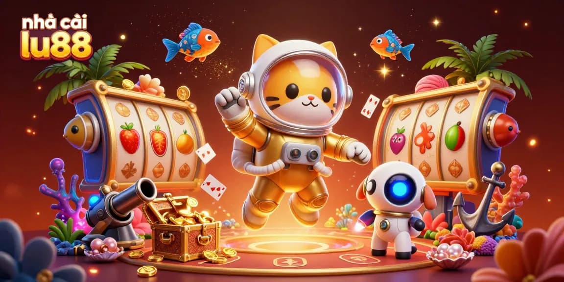 Engage with the vibrant universe of nhà cái lu88 while exploring a cosmic casino with floating treasures.