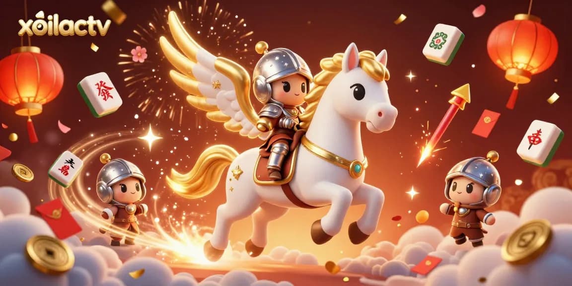 Experience the thrill of xoilactv, where a celestial horse and knight embark on a vibrant gambling adventure.