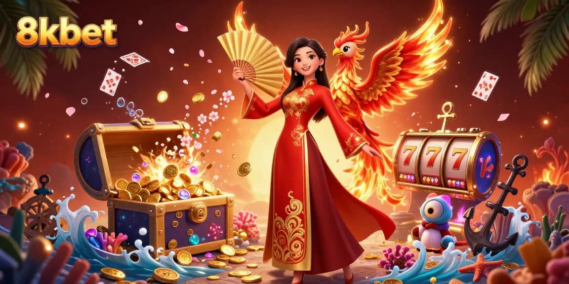 Experience thrilling gaming with 8xbet's vibrant casino illustration full of rich imagery and action.