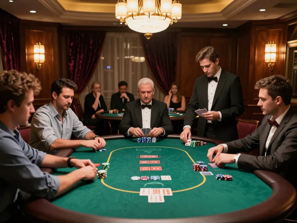 Experience strategic gameplay at vin88 vin88blog with players at a poker table immersed in an intense casino atmosphere.