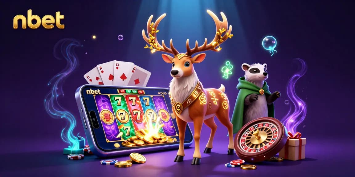Experience the magic of nbet with vibrant casino elements and enchanting creatures in a colorful 3D scene.