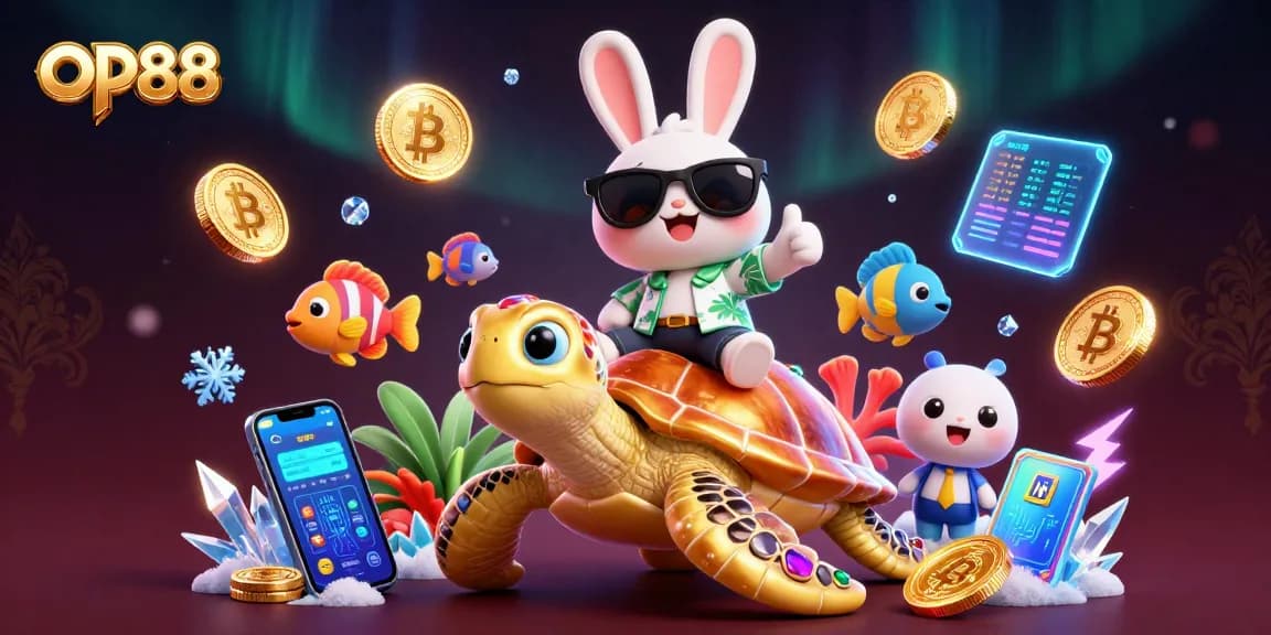 Experience thrilling gaming at OP88 with a lucky rabbit, golden sea turtle, and dynamic crypto elements.