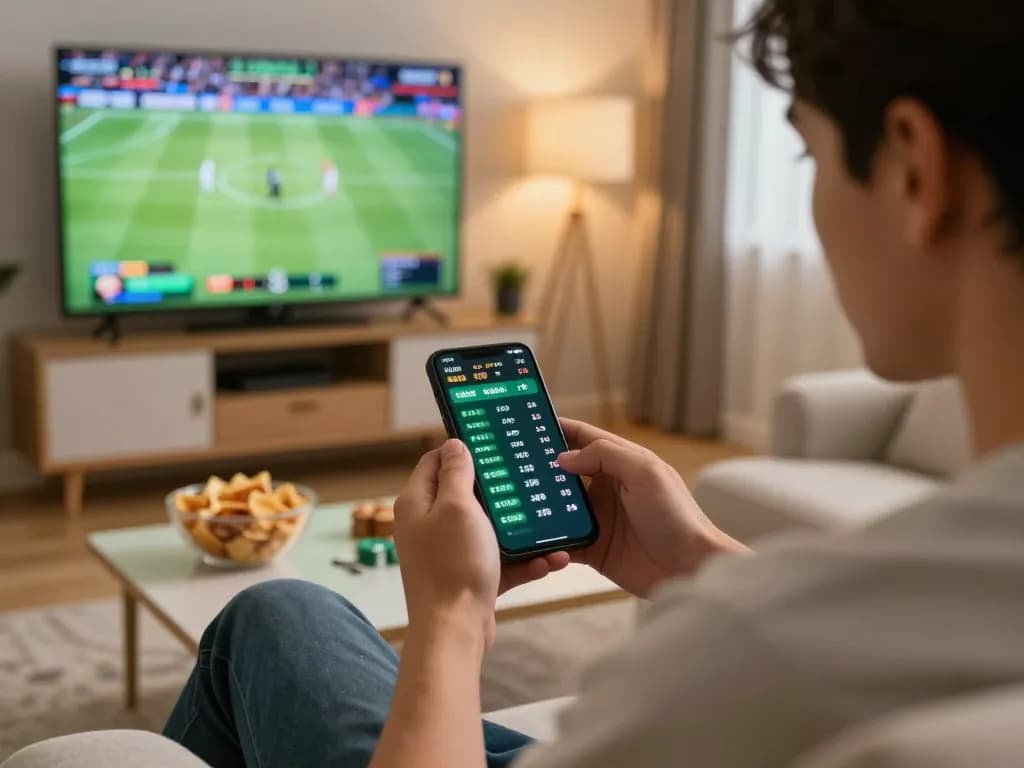 Engaging in live sports betting on TG88 app while watching the game.