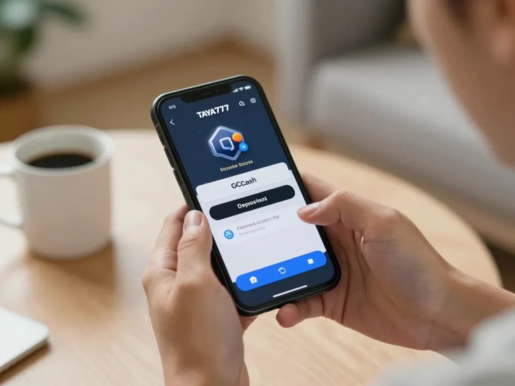 TAYA777 GCash app display for fast deposits in a serene mobile gaming environment.