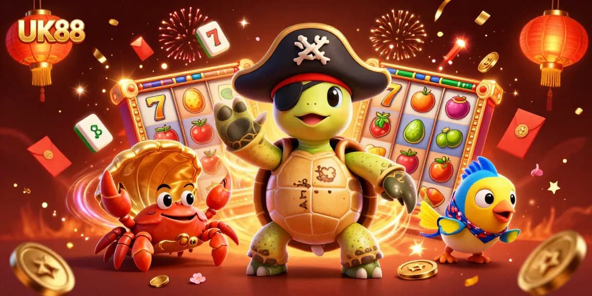Experience thrilling slot action with UK88 in a vibrant 3D scene full of celebration.