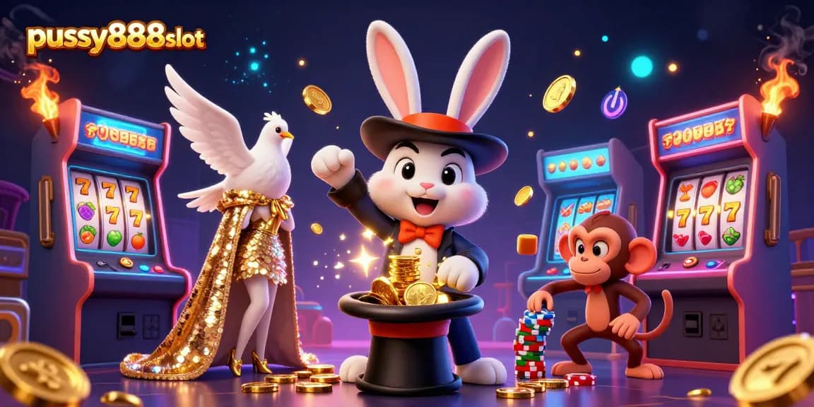 Experience the thrill of winning at pussy888slot with magical casino elements and characters.