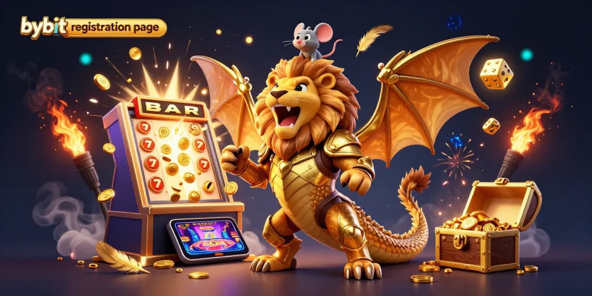 Engage with the bybit registration page through a vibrant crypto-themed casino adventure illustration.