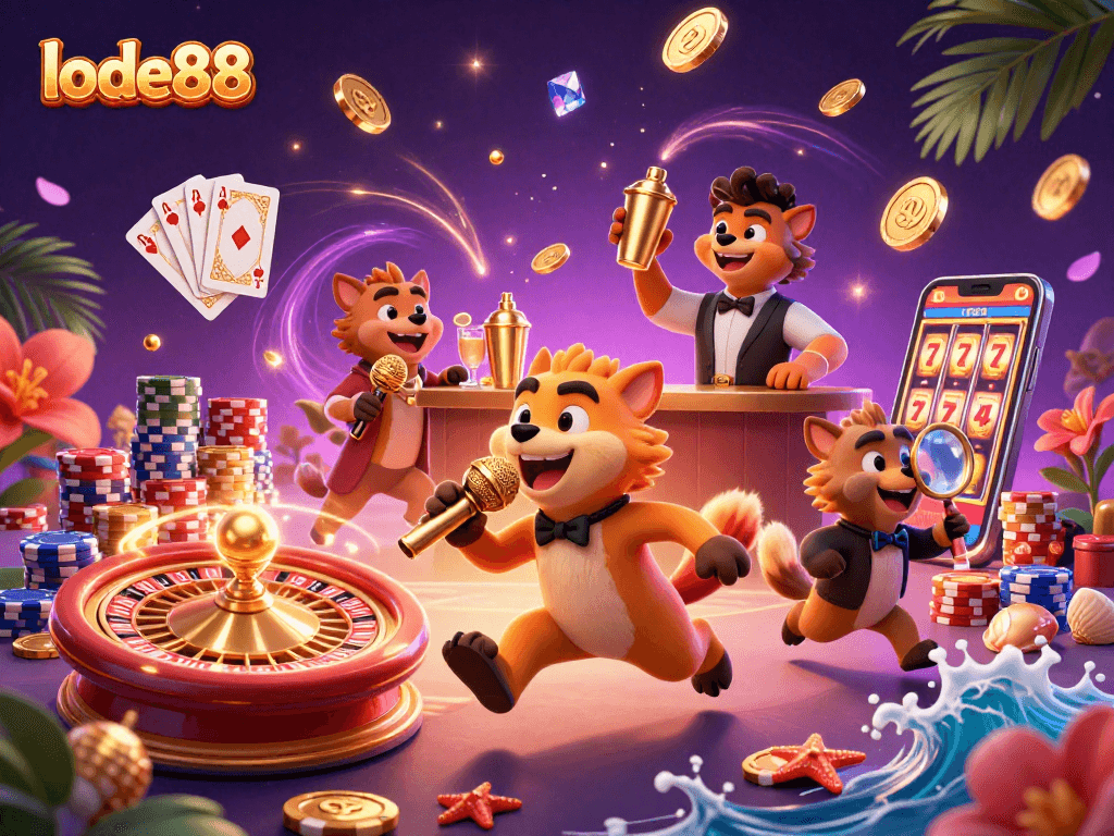 Experience the excitement of lode88 featuring hyena characters in a vibrant casino scene.