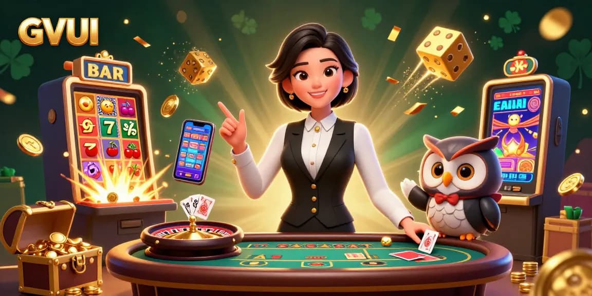 Experience thrilling gaming action with GVUI at a luxurious baccarat table surrounded by slot machine excitement.