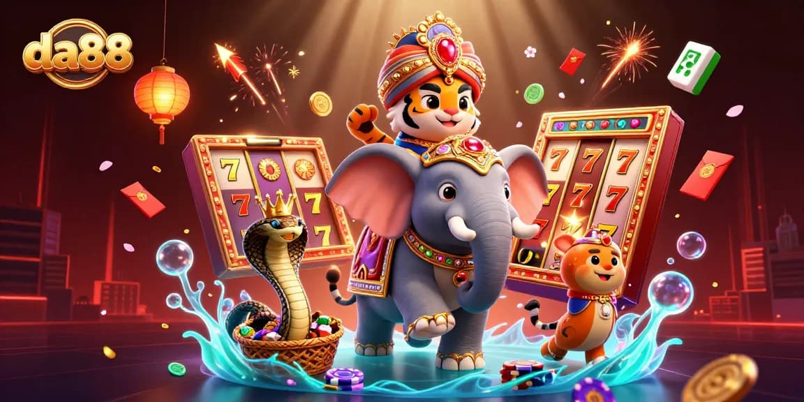 Engage with da88 casino thrills through a vibrant scene of festive gaming action and rich imagery.