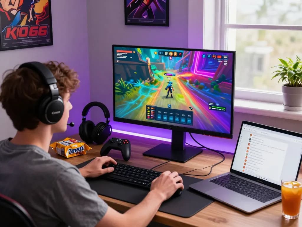 Engaging user playing on KO66 online gaming platform with vibrant graphics and accessories.