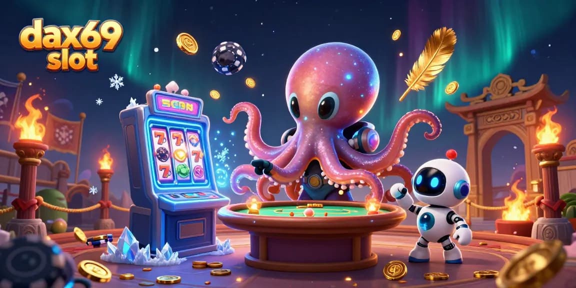 Mainkan dax69 slot dengan alien dan robot dalam suasana kasino intergalaksi yang megah.
