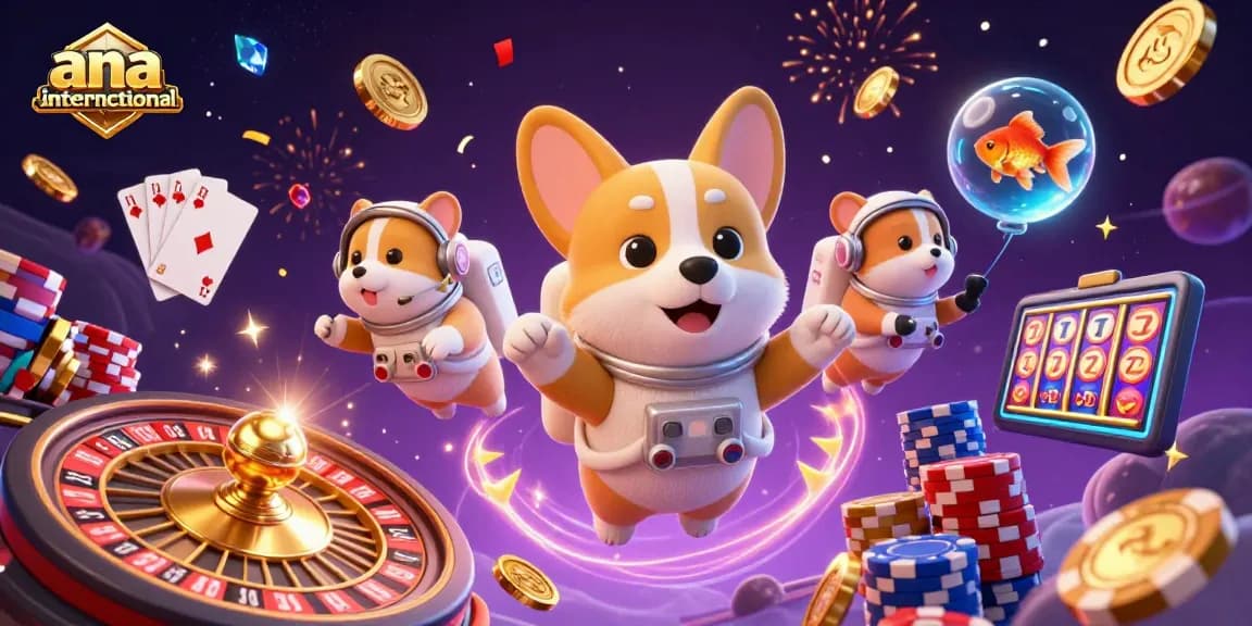 Bet on excitement with ana-international's unique casino scene featuring a floating astronaut corgi.