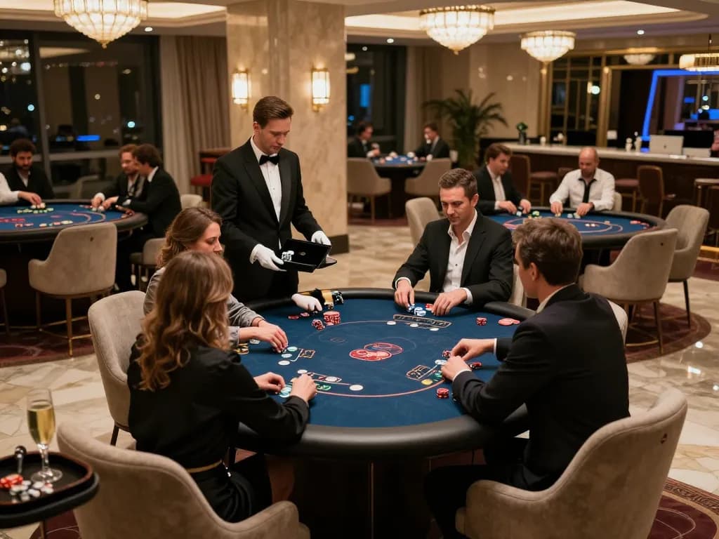 VIPWIN players enjoying an exclusive game in a luxurious casino VIP area with elegant decor.