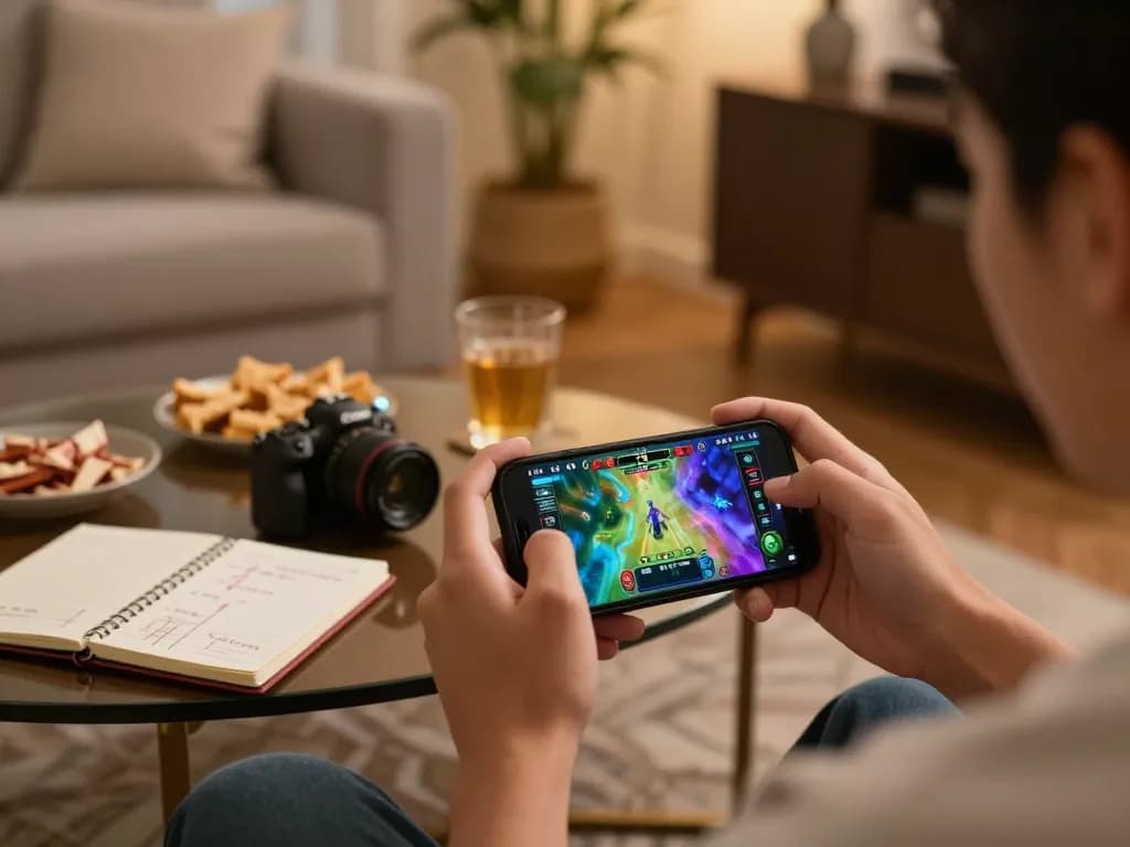 Engaging mobile xocdiaonline gameplay with a user strategizing in a cozy atmosphere