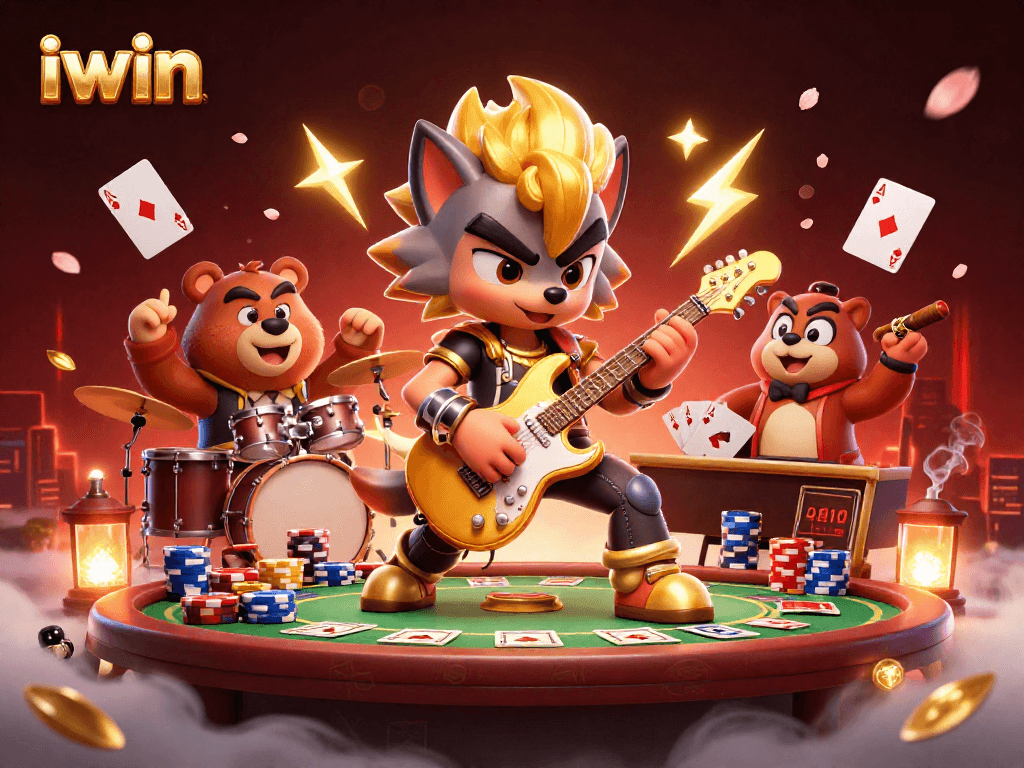 iwin brings excitement to the casino scene with a rock star wolf and an energetic drummer bear.