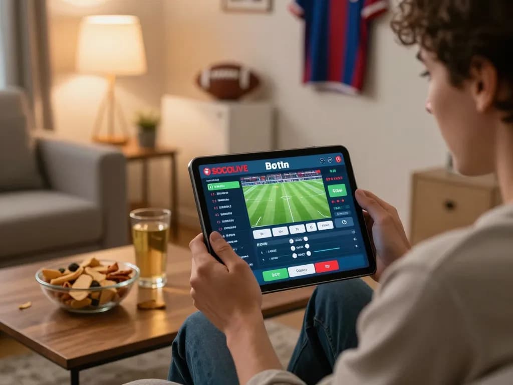 SOCOLIVE user placing bets on a live sports event in a cozy home setting, showcasing engaging interactions and excitement.