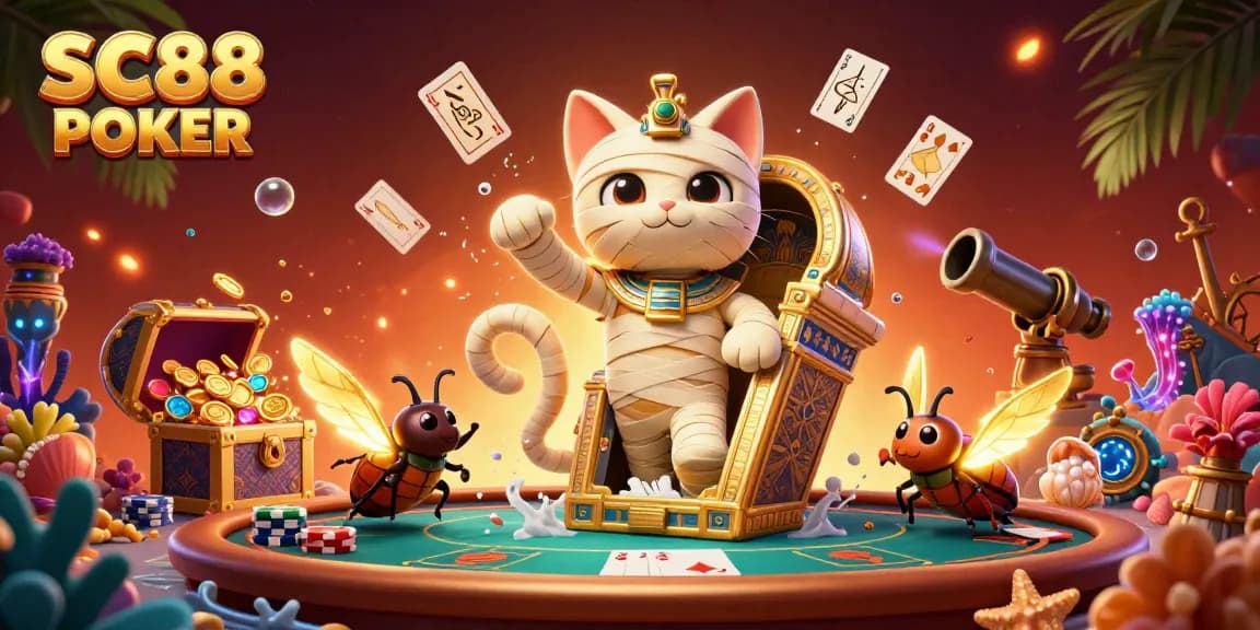 Engage in thrilling gameplay at SC88 POKER with dynamic characters and vibrant casino elements.