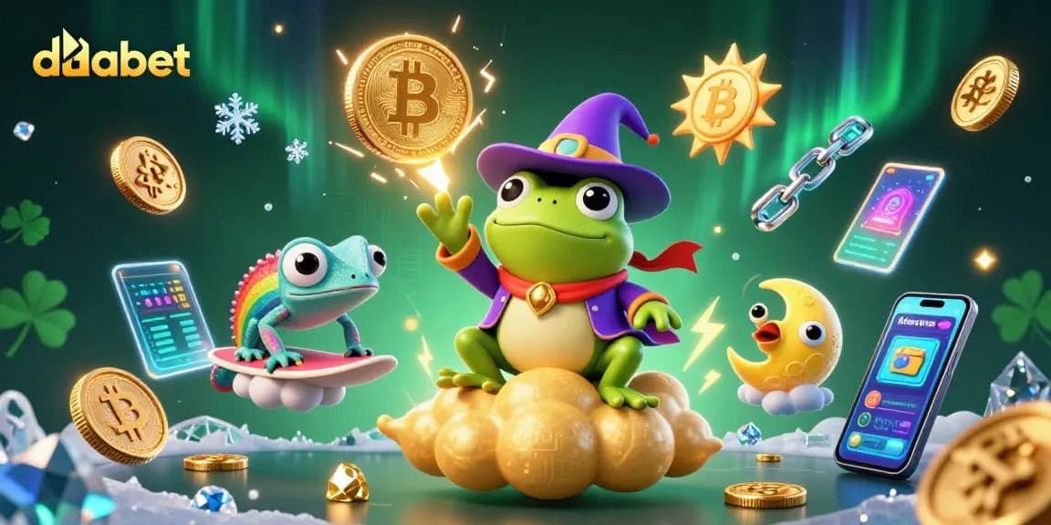 dabet's vibrant scene showcases a wizard frog and chameleon amidst a golden storm of coins.