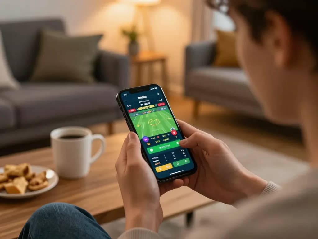 Socolive user actively betting on sports matches through a smartphone app, capturing the excitement of live online gambling.