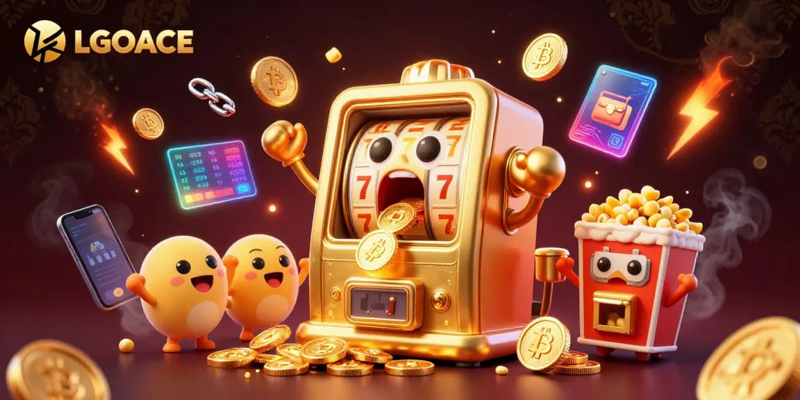 LGOACE slot machine triumphs, showering coins as baby slots celebrate in an animated scene.