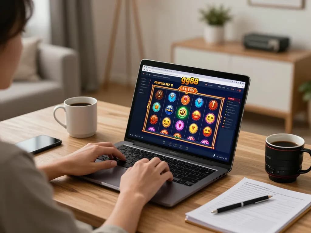 Player enjoying the gg88 online casino experience on laptop, highlighting vibrant games and strategic gameplay.