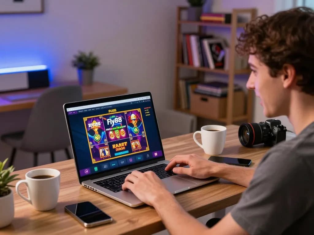 Player enjoying online gaming on Fly88 platform, showcasing engaging casino interface with excitement