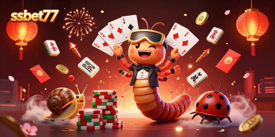 Experience excitement with ssbet77 in this vibrant casino scene featuring a millipede dealer and diverse game elements