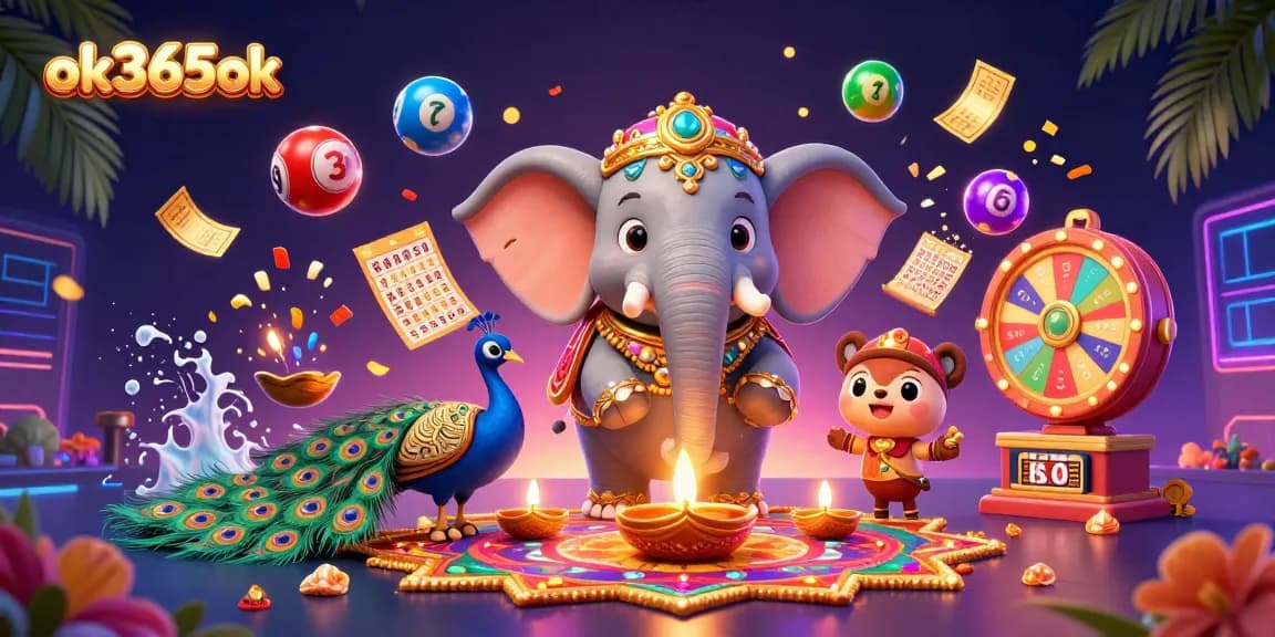 Experience the excitement of ok365ok gaming with vibrant elements and dynamic lottery visuals.
