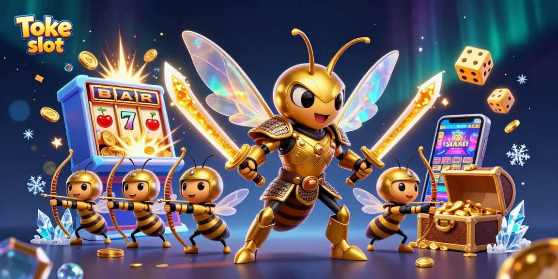 Toke slot showcases a vibrant 3D scene with winning symbols, dynamic characters, and thrilling casino action.