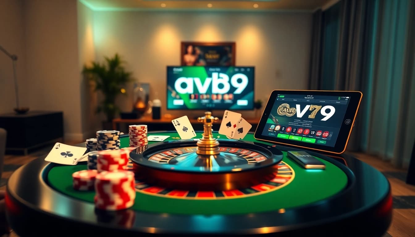 Experience thrilling online gambling at gavb79 with vibrant poker chips and a luxurious casino table.