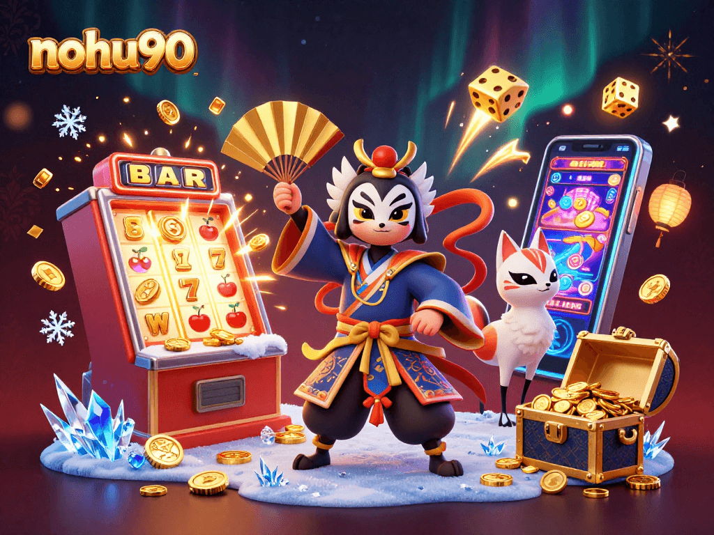 Spin exciting slots at nohu90 with dynamic kabuki warrior and vibrant casino visuals.