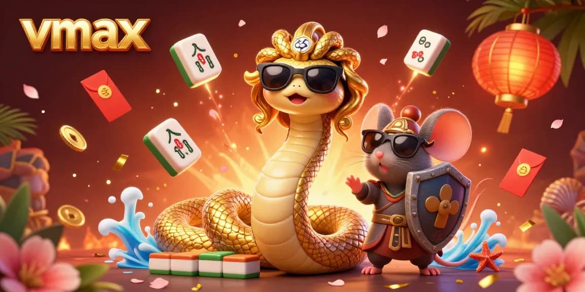 Experience the vibrant world of vmax with friendly characters and rich casino elements in an engaging scene.