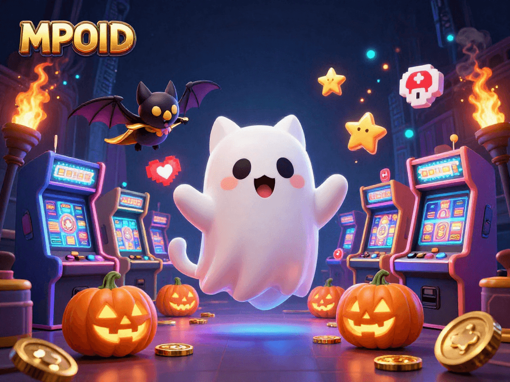 MPOID enhances gaming with vibrant scenes featuring a friendly ghost cat in a haunted casino