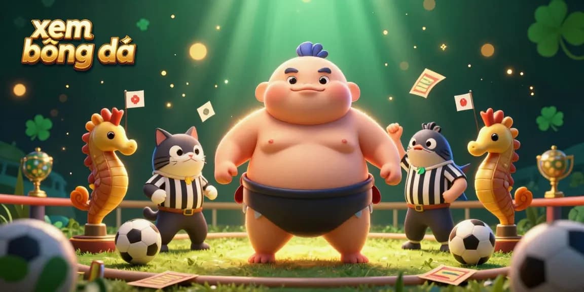 Xem bóng đá with a dynamic underwater scene featuring a blowfish and a referee amidst sports betting elements.