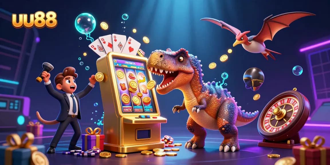 uu88 casino scene with exciting characters winning jackpots and catching coins