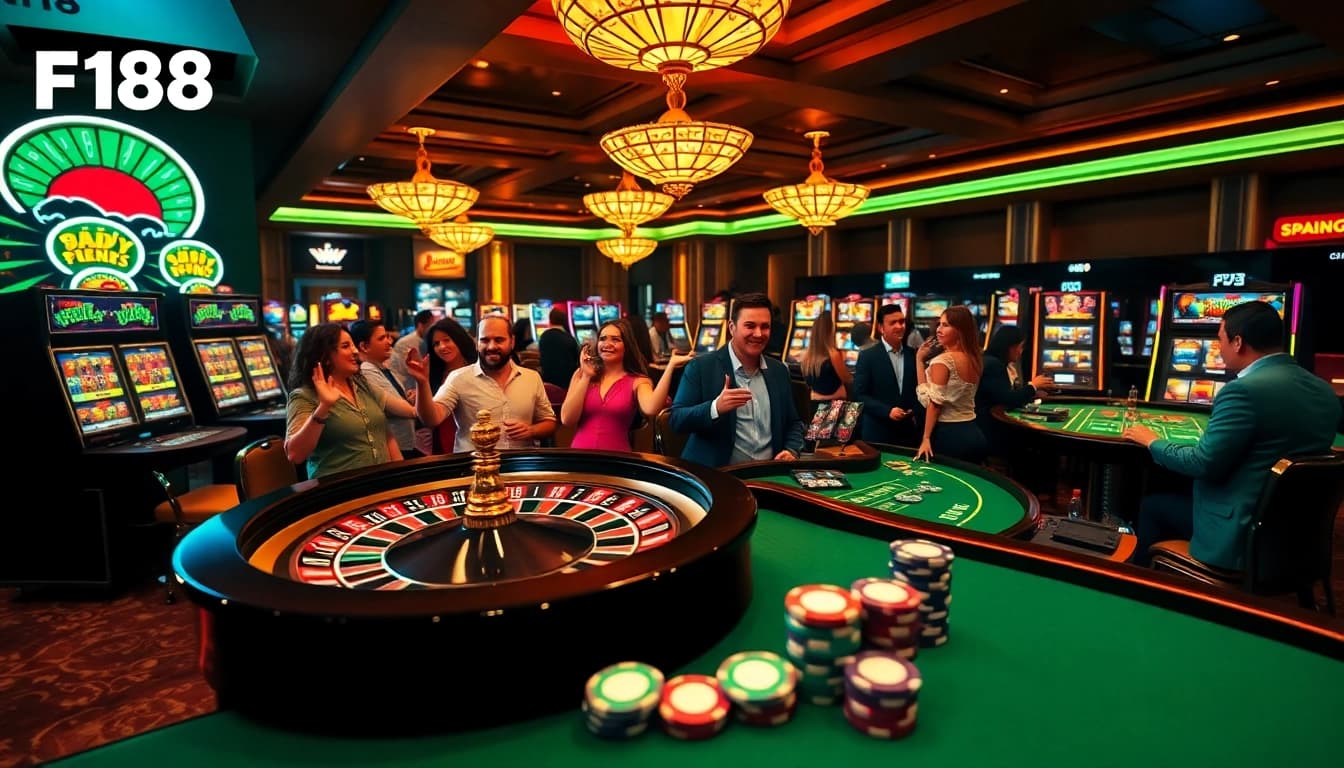 Winning at F168 as players enjoy colorful casino games and vibrant slot machines.