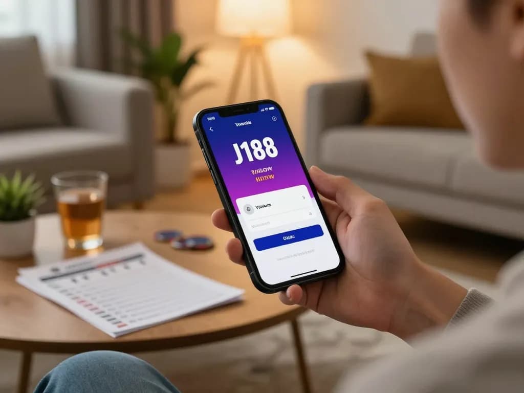 Access J188 đăng nhập from your smartphone in a cozy home gaming setup with strategic notes.